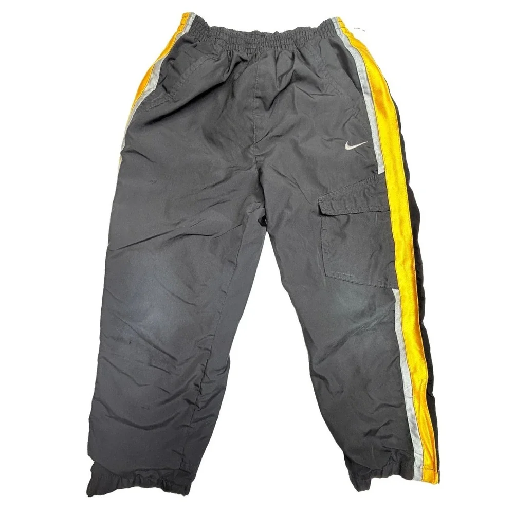 Vintage Y2K  2003 Nike Youth Size 7 Lined Cargo Track Pants Black Yellow